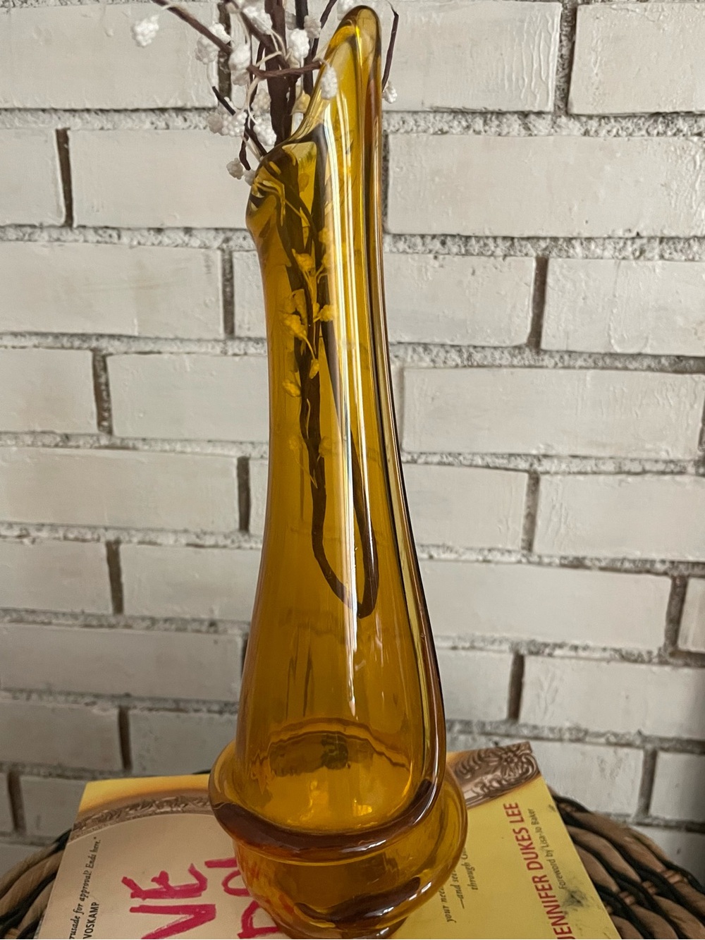 Amber Glass Sculptural Vase - Elegant Home Accent